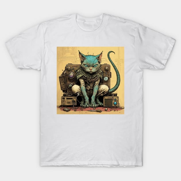 Futuristic Bio Synth Steampunk Future Cat T-Shirt by kiddo200